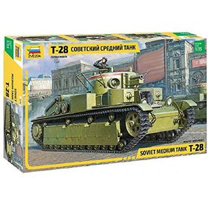 Zvezda 500783694 500783694-1:35 T-28 Heavy Tank-plastic bouwpakket, modelbouwpakket, montageset voor beginners, grijs