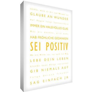 Feel Good Art Sei positief canvas op frame muursticker moderne stijl - geel sur le blanc, 30 x 40 cm