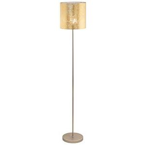 EGLO Staande lamp Viserbella, 1 vlam staande lamp vintage, modern, staande lamp van staal en textiel, woonkamerlamp in champagne, goud, lamp met trapschakelaar, E27 fitting