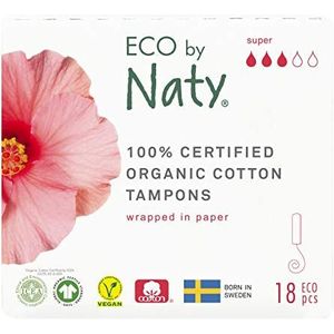 Eco by Naty Tampons zonder Applicator Super - Plantaardige en absorberende tampons voor vrouwen, menstruatieproduct van biologisch katoen, beter voor de gezondheid van de vrouw (18 stuks)