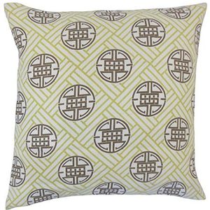 The Pillow Collection Gambhiri Geometrisch Kussenhoes, linnen, groen, 42105 x 42105 x 14733 cm