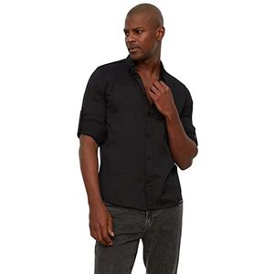 Trendyol Man Slim Basic Button Placket Geweven Shirt, Zwart, L