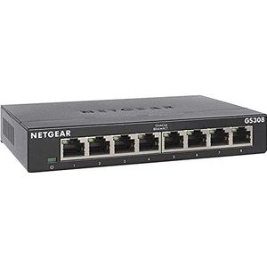 NETGEAR 8-poorts Gigabit netwerkswitch (GS308) - Ethernet-switch - Ethernet-splitter - Plug-and-Play - Stille werking - desktop- of wandmontage