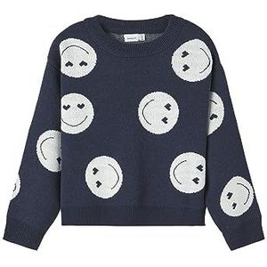 NAME IT Nkfkandao Ls Short O-Neck Knit Pullover voor meisjes, Dark Sapphire, 122/128 cm
