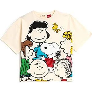 Koton Girls's Snoopy Licenced Oversized Crew Neck Short Sleeve Katoenen T-shirt, beige (057), 6-7 Jaar