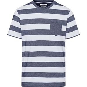 BRAX Heren Style Troy S Two Tone Pique gestreepte borstzak T-shirt, Ocean, XL, ocean, XL