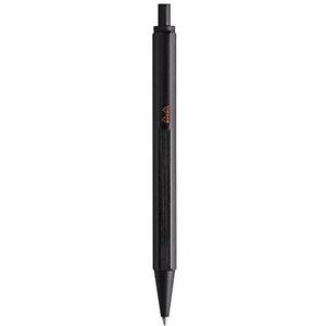 Rhodia 9389C Balpen, navulbaar, zeskantig, schacht van geborsteld aluminium, zwart, punt intrekbaar, hoge precisie 0,7 mm, zwarte inkt