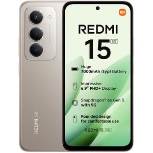 XIAOMI Redmi 15 5G, Smartphone 8+256GB, 6,9"" FHD+ DotDisplay 144Hz, Snapdragon® 6s Gen 3, 6nm-proces, Octa-core CPU, 50MP Hoofdcamera, 7000mAh, Titanium, Oplader niet inbegrepen