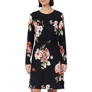 ONLY ONLELCOS Emma L/S Elastische jurk JRS jurk, Black/AOP: Rose boeket bloemen, XS, Zwart/Aop: roze boeket bloemen, XS