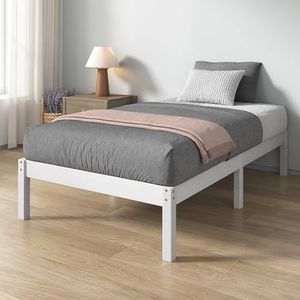 Zinus Ellie Eenpersoonsbed van bamboe, bed 80 x 190 cm, modern en licht frame met lattenbodem van hout, 35,5 cm opbergruimte onder het bed, milieuvriendelijk design, kleur wit