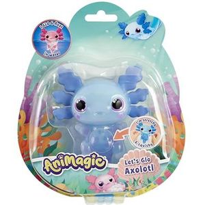 Animagic - Let's Glo Axolotl Blauw, Elektronisch en Verlicht Huisdier Voor Kinderen Vanaf 4 Jaar, Zintuiglijke speel- en aanraakervaring, Uitrekbaar lichaam, Drijft en gloeit in water