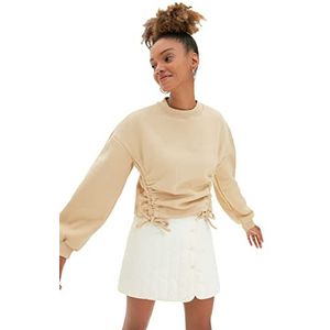 Trendyol Dames Camel Shutter Gedetailleerd Crop Knitted SHARDONS Sweatshirt, L