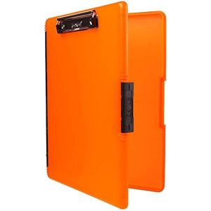 Dexas Slimcase klembord met 2 opbergvakken en opening aan de zijkant, neonoranje, kantoorbenodigdheden klemborden voor het organiseren, dragen en opbergen, A4-houder, combineer stijl en
