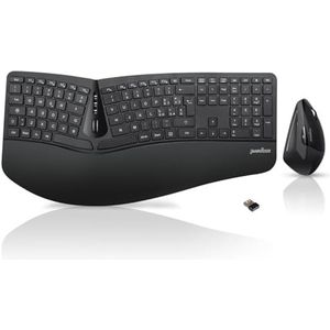 Perixx Periduo-605, draadloos ergonomisch split-toetsenbord en verticale muis, QWERTY Italiaans, stille toetsen, toetsenbord met scrollwiel en handsteun, voor carpaal tunnelsyndroom