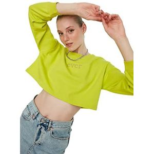 Trendyol Dames Geel Geborduurd en Crop Knitted Sweatshirt, L