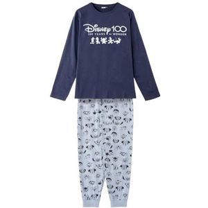 Disney Winterpyjama met karakters, blauw en zwart, maat M, lange pyjama van 100% katoen, 145 g/m², origineel product, ontworpen in Spanje, Zwart, M