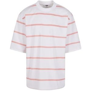 Urban Classics Heren T-shirt Oversized Sleeve Modern Stripe Tee White/Lemonadepink S, wit/citroenroze, S