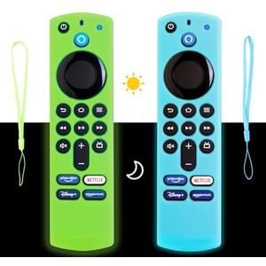 BHHB Firestick afstandsbediening hoes voor afstandsbediening compatibel met Fire Stick TV Alexa spraakafstandsbediening (3e generatie) 2021, nachtgloeien met omhangkoord, 2 stuks (blauw en groen)