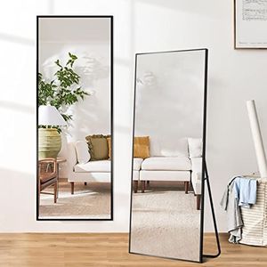 NeuType Volledige spiegel 130 x 40 cm HD staande spiegel om op te hangen of aan de muur te leunen, spiegel, grote wandspiegel voor woonkamer, slaapkamer, badkamer en kleedkamer, rechthoekig, zwart