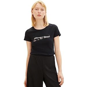 TOM TAILOR Denim Dames T-shirt met print, 14482-diep zwart, XL