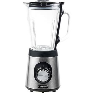 Bestron blender, met twee snelheidsniveaus en pulsfunctie, vaatwasserbestendige glaskan, 500 Watt, 1,5 l, kleur: zilver