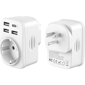 Reisadapter Amerikaanse adapter Engeland Duitsland stekker met 2 USB 2.4A, stekkeradapter reisstekker stroomadapter voor Ierland Groot-Brittannië muur lader laadstation, Engeland stopcontact
