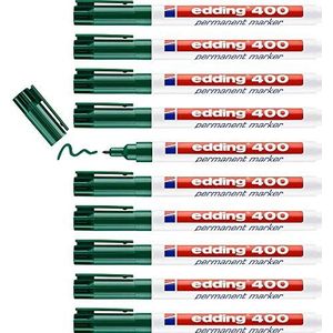 edding 400 permanent marker - groen - 10 stiften - fijne ronde punt 1 mm - watervast, sneldrogend - wrijfvast - voor karton, kunststof, hout, metaal, glas