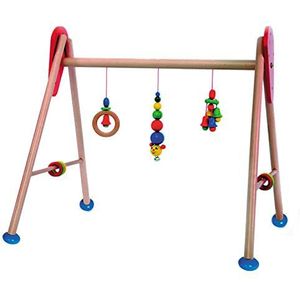 Hess houten speelgoed 13321 - speeltoestel van hout, serie Rups, voor baby's, handgemaakte speelboog met kleurrijke figuren en rammelaars, ca. 62 x 55 x 50 cm