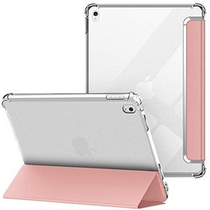 VAGHVEO Hoes voor iPad Air 3 2019 / iPad Pro 10.5 Inch 2017, Flexibele Zachte Transparante TPU Beschermende Schokbestendige Clear Back Cover, Slank PU Leer Tri-fold Standaard Smart Cases, Roos Goud