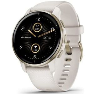 GARMIN Venu 2 Plus, Health Smartwatch, GPS, 1,3-inch AMOLED-Scherm, Gezondheidsfuncties, 25 Sport-Apps, Muziekopslag, Garmin Pay, Ongevallendetectie, Wit, Cream Gold (Gereviseerd)