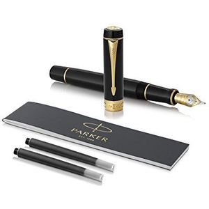 Parker Duofold Prestige vulpen met middelgrote pen, palladium-oppervlak/-beleg, in geschenkverpakking Standaard lichaam Mittlere Feder Black - Gold Plated Finish