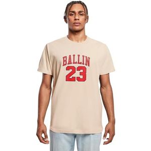 Mister Tee Heren T-shirt Ballin 23 Tee T-shirt met fotoprint voor mannen, grafisch T-shirt, streetwear, zand, L