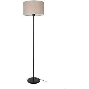 EGLO Vloerlamp Feniglia, staande lamp met lampenkap, staanlamp van zwart metaal en linnen in natuurlijke kleuren, staanlamp voor woonkamer, E27 fitting, 151 cm