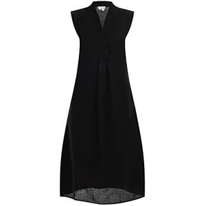 LYNNEA Dames midi-jurk van linnen 25227205-LY02, zwart, L, Midi-jurk van linnen, L