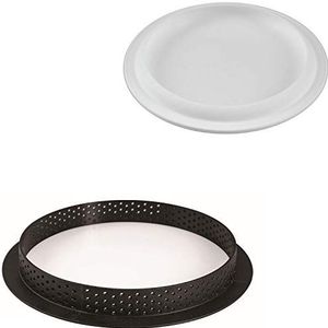 Silikomart ""Kit Tarte Ring 250"" siliconen mal met 1 holte 7.87 inch diameter x 0.78 inch hoog, plus 1 hittebestendige geperforeerde kunststof snijring