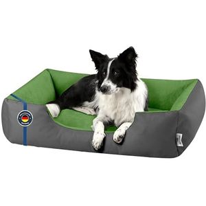 BedDog® hondenmand LUPI, vierkant hondenkussen, grote hondenbed, hondensofa, hondenhuis, met afneembare hoez, wasbaar, L, grijs/groen