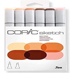 COPIC Sketch Marker Set ""Portrait"" met 6 kleuren, professionele penseelstiften op alcoholbasis met een flexibele en een medium brede punt.