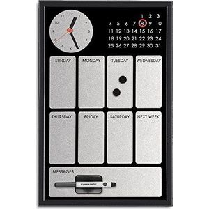 Bi-Office CG019616 Easy Black Planer met geïntegreerde klok en weekkalender, MDF frame, gelakt staal, 30 x 45 cm, grijs