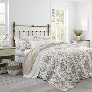 Laura Ashley Home - King Quilt Set, omkeerbaar katoenen beddengoed met bijpassende shams, lichtgewicht woondecoratie voor alle seizoenen (Bedford Mokka, koning)