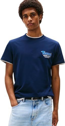 TOMMY JEANS Heren TJM Slim Font Play TEE DM0DM22049, Blauw, XS, Blauw (Donker Nacht Marine), XS