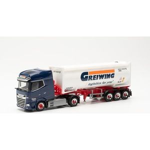 Herpa vrachtwagen model DAF XG+ Drucksilo-Sattelzug ""Greiwing"" (NordrheinWestfalen/Duisburg), schaal 1:87, voor diorama, modelbouw verzamelobject, Made in Germany, kunststof