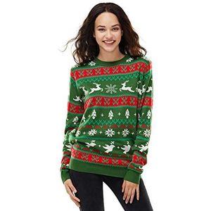 Unisex dames heren lelijke kersttrui grappige Chunky Fair Isle gebreide feestelijke trui Ugly Christmas sweater voor feestjes, Feeling The Fair Isle-Green, XL