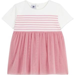 Petit Bateau Jurk met korte mouwen voor meisjes, Wit/Roze, 18 Maanden