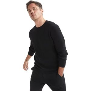 DeFacto Heren gebreide trui met lange mouwen ronde hals sweater - slim fit trui voor heren tops (zwart, S), zwart, S