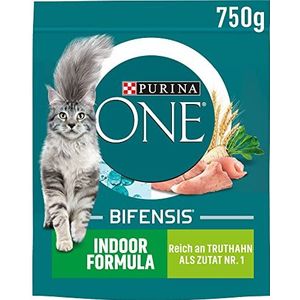 Nestle PURINA ONE BIFENSIS Indoor Formula Kattenvoer droog voor huiskatten, rijk aan kalkoen, verpakking van 6 (6 x 750 g)