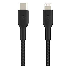 Belkin gevlochten USB-C/Lightning-kabel (iPhone-snellaadkabel voor iPhone 14 en ouder) Boost Charge MFi-gecertificeerde iPhone USB-C-kabel(2 m, zwart)