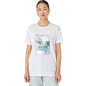 Koton T-shirt met ronde hals en korte mouwen voor dames, gebroken wit (001), XXL