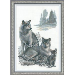 Riolis Kruissteekset wolven, katoen, meerkleurig, 40 x 60 x 0,1 cm