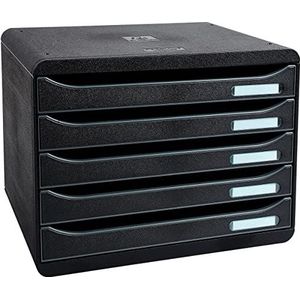 Exacompta - ref. 308714D - Ladebox - Bureau - kantoor BIG-BOX PLUS Staand met 5 laden voor A4+ documenten - Afmetingen: Diepte 27 x Breedte 35,5 x Hoogte 27,1 cm - Zwart/zwart glanzend