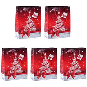 SIGEL GT022 grote papieren geschenkzakjes 33 x 26 cm | 5-delige set | rood | Kerstmis | ""Sparkling Tree